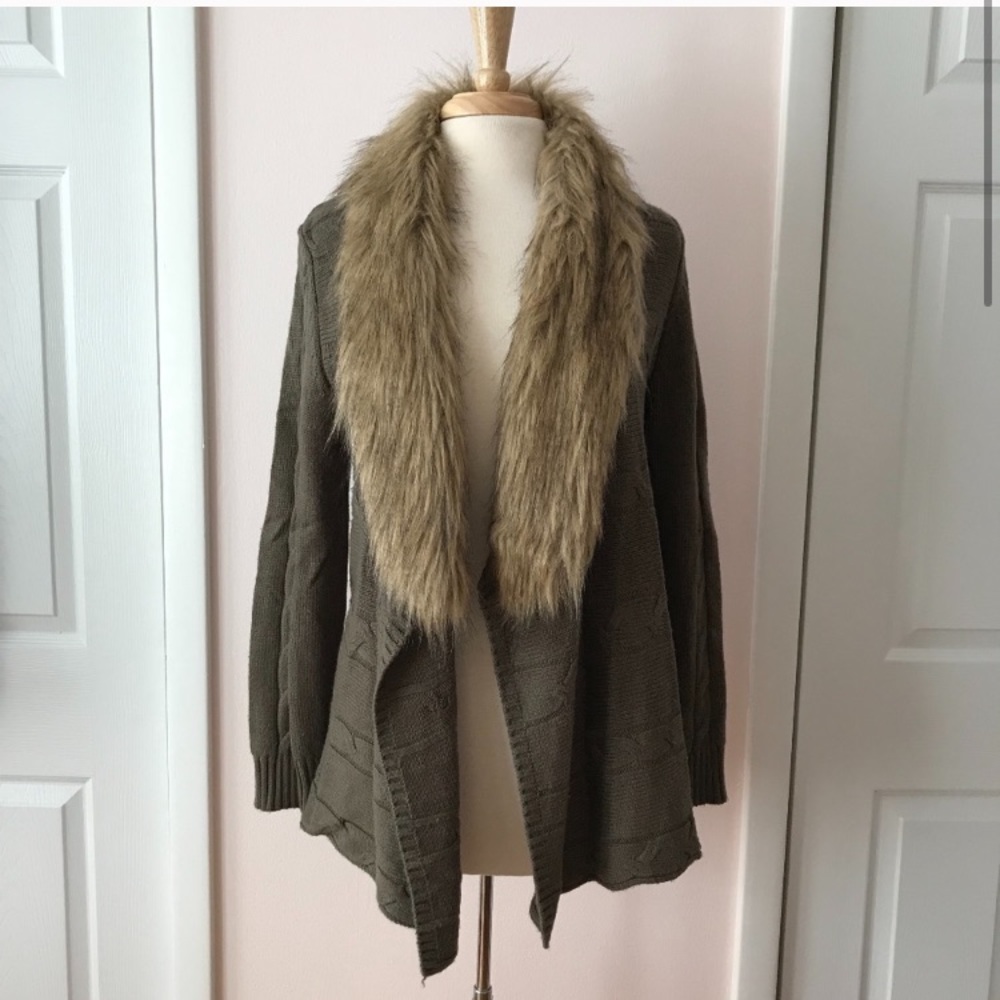 INC International Concepts Fur Collar Cardigan